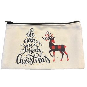 2/$10 Holiday We Wish You A Merry Christmas Cosmetic Makeup Bag With Zipper